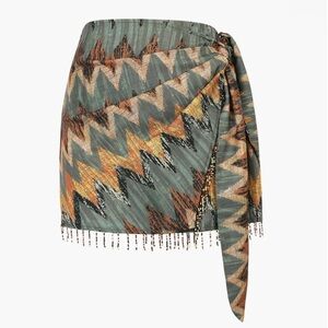 Zigzag Patterned Wrap Skirt with Beaded Fringe